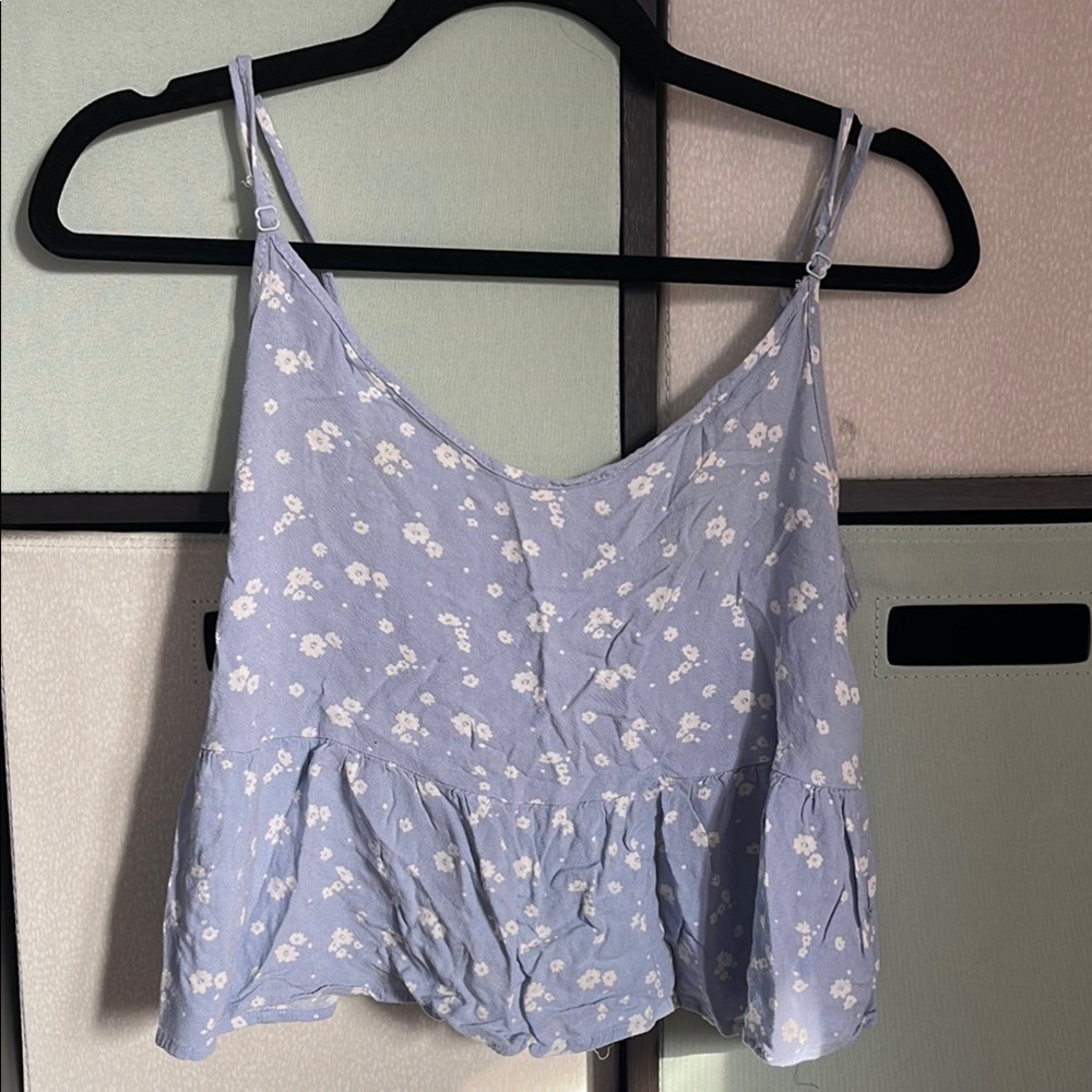 La Hearts Blue and White Floral Camisole Peplum Top